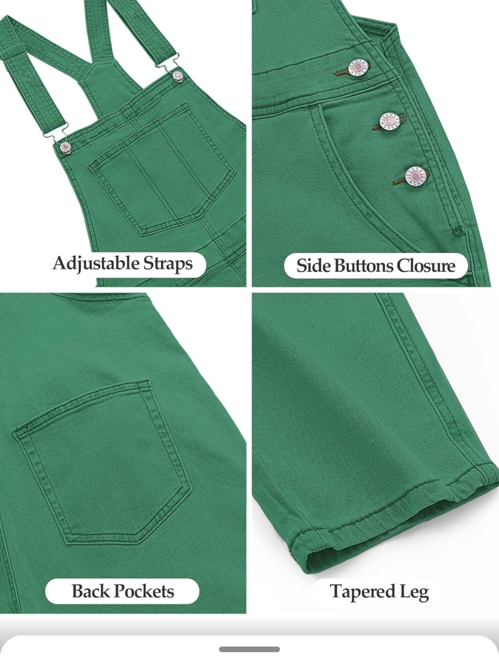GRAPENT Green Denim Stretch Overalls with Front Pocket. SIZE LARGE - Picture 3 of 13